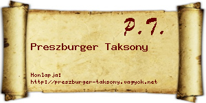 Preszburger Taksony névjegykártya